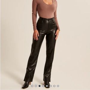 Abercrombie & Fitch High Waisted Split-Hem Vegan Leather 90s Straight Pant